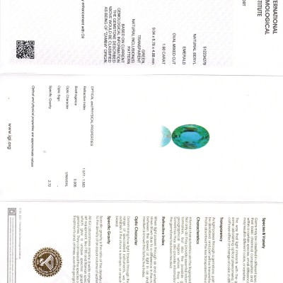 1.90 Ct IGI Certified Untreated Natural Zambian Emerald Gemstone AAA 1.90 Ct IGI Certified Untreated Natural Zambian Emerald Gemstone AAA