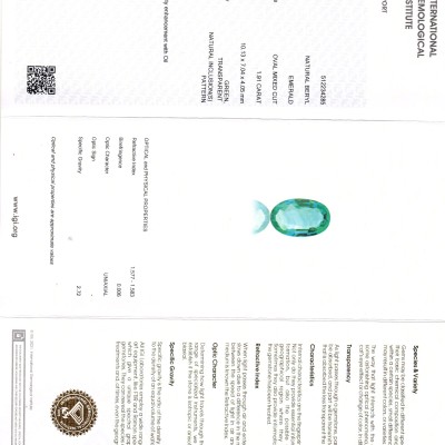 1.91 Ct IGI Certified Untreated Natural Zambian Emerald Gemstone AAA