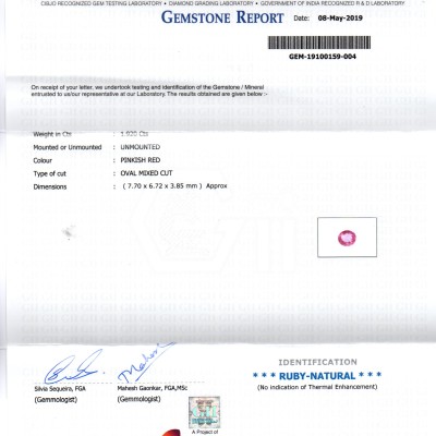 1.92 Ct GII Certified Unheated Untreated Natural Madagaskar Ruby AAAA