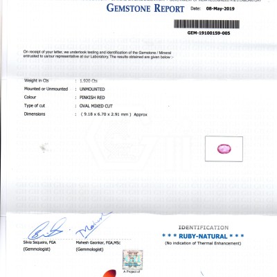 1.92 Ct GII Certified Unheated Untreated Natural Madagaskar Ruby AAA 1.92 Ct GII Certified Unheated Untreated Natural Madagaskar Ruby AAA
