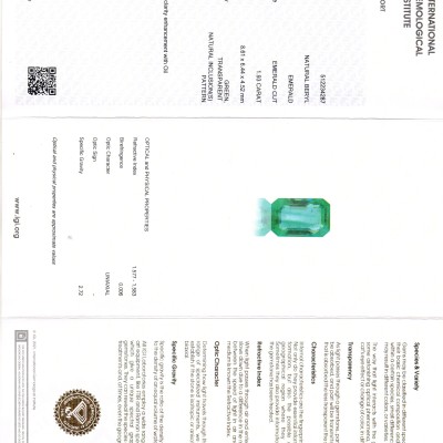 1.93 Ct IGI Certified Untreated Natural Zambian Emerald Gemstone AAA