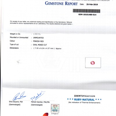 1.94 Ct GII Certified Unheated Untreated Natural Madagaskar Ruby AA++