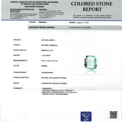 1.95 Ct Unheated Natural Colombian Emerald Gemstone **RARE** 1.95 Ct Unheated Natural Colombian Emerald Gemstone **RARE**