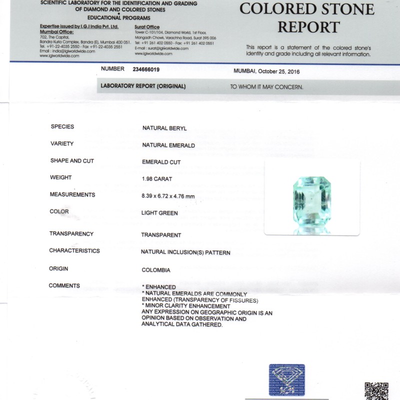 1.98 Ct Unheated Natural Colombian Emerald Gemstone **RARE** 1.98 Ct Unheated Natural Colombian Emerald Gemstone **RARE**