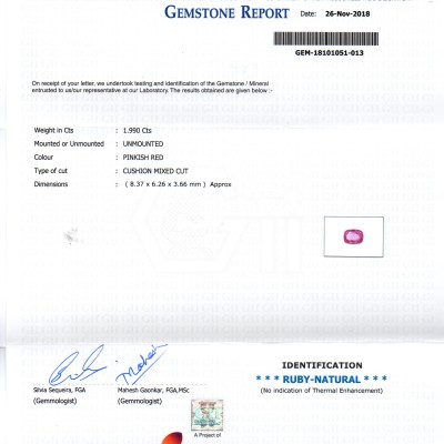 1.99 Ct GII Certified Unheated Untreated Natural Madagaskar Ruby AAA 1.99 Ct GII Certified Unheated Untreated Natural Madagaskar Ruby AAA