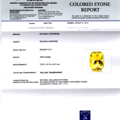 Huge 10.01 Ct Unheated Untreated Natural Ceylon Yellow Sapphire AAA Huge 10.01 Ct Unheated Untreated Natural Ceylon Yellow Sapphire AAA