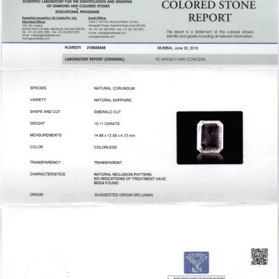Huge 10.11 Ct IGI Certified Unheated Untreated Natural Ceylon White Sapphire Huge 10.11 Ct IGI Certified Unheated Untreated Natural Ceylon White Sapphire