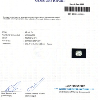 Huge 10.16 Ct GII Certified Unheated Natural Ceylon White Sapphire AAA Huge 10.16 Ct GII Certified Unheated Natural Ceylon White Sapphire AAA