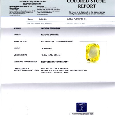 Huge 10.45 Ct Unheated Untreated Natural Ceylon Yellow Sapphire