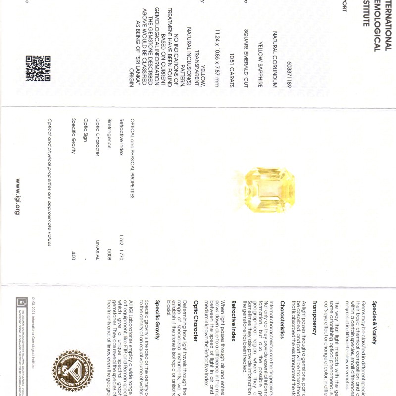 Huge 10.51 Ct IGI Certified Unheated Untreated Natural Ceylon Yellow Sapphire Huge 10.51 Ct IGI Certified Unheated Untreated Natural Ceylon Yellow Sapphire
