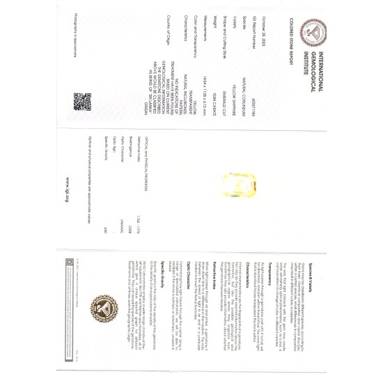 Huge 10.84 Ct IGI Certified Unheated Untreated Natural Ceylon Yellow Sapphire