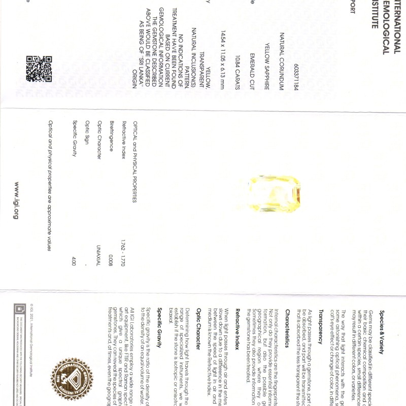 Huge 10.84 Ct IGI Certified Unheated Untreated Natural Ceylon Yellow Sapphire Huge 10.84 Ct IGI Certified Unheated Untreated Natural Ceylon Yellow Sapphire