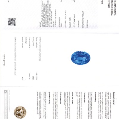 Huge 10.94 Ct IGI Certified Unheated Untreated Natural Ceylon Blue Sapphire