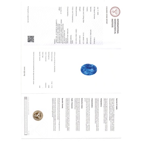 Huge 10.94 Ct IGI Certified Unheated Untreated Natural Ceylon Blue Sapphire