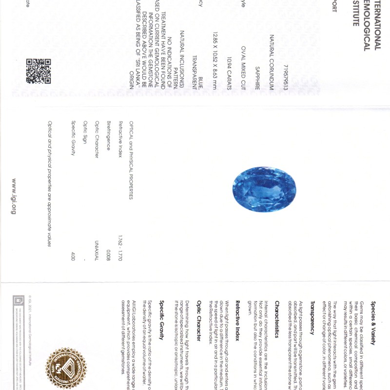 Huge 10.94 Ct IGI Certified Unheated Untreated Natural Ceylon Blue Sapphire Huge 10.94 Ct IGI Certified Unheated Untreated Natural Ceylon Blue Sapphire