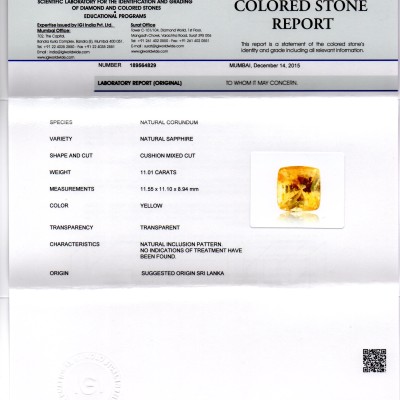 Huge 11.01 Ct Unheated Untreated Natural Ceylon Yellow Sapphire Huge 11.01 Ct Unheated Untreated Natural Ceylon Yellow Sapphire