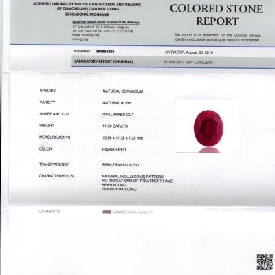 Huge 11.30 Ct IGI Certified Unheated Untreated Natural New Burma Ruby Huge 11.30 Ct IGI Certified Unheated Untreated Natural New Burma Ruby