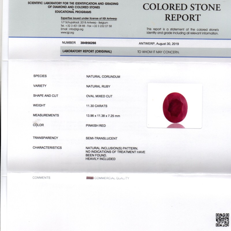 Huge 11.30 Ct IGI Certified Unheated Untreated Natural New Burma Ruby Huge 11.30 Ct IGI Certified Unheated Untreated Natural New Burma Ruby