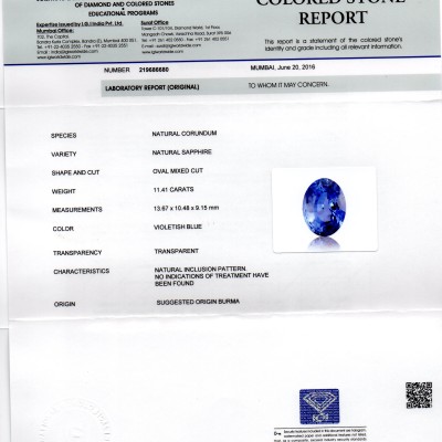 Huge 11.41 Ct IGI Certified Unheated Untreated Burma Blue Sapphire A++ Huge 11.41 Ct IGI Certified Unheated Untreated Burma Blue Sapphire A++