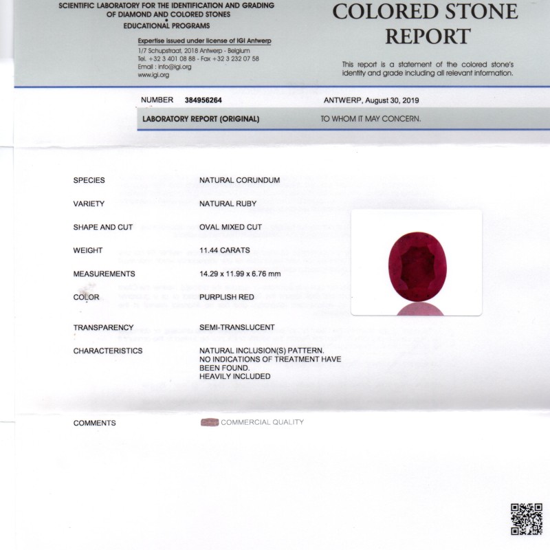 Huge 11.44 Ct IGI Certified Unheated Untreated Natural New Burma Ruby Huge 11.44 Ct IGI Certified Unheated Untreated Natural New Burma Ruby