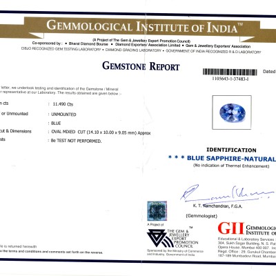 Huge 11.49 Ct Unheated Untreated Natural Ceylon Blue Sapphire AA