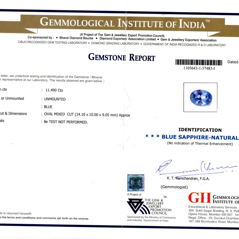 Huge 11.49 Ct Unheated Untreated Natural Ceylon Blue Sapphire AA