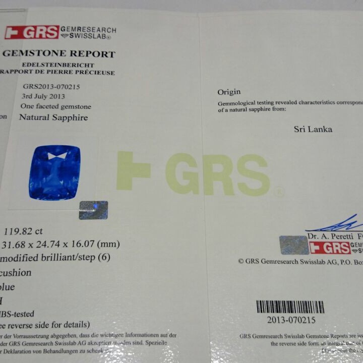Huge 119.82 Ct GRS Certified Untreated Natural Ceylon Blue Sapphire AA Huge 119.82 Ct GRS Certified Untreated Natural Ceylon Blue Sapphire AA