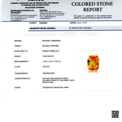 Huge 16.65 Ct Unheated Untreated Natural Ceylon Yellow Sapphire AAA Huge 16.65 Ct Unheated Untreated Natural Ceylon Yellow Sapphire AAA