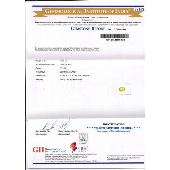 2.00 Ct GII Certified Unheated Untreated Natural Ceylon Yellow Sapphire AAA