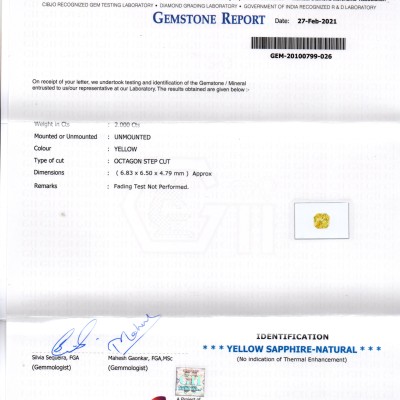 2.00 Ct GII Certified Unheated Untreated Natural Ceylon Yellow Sapphire AA 2.00 Ct GII Certified Unheated Untreated Natural Ceylon Yellow Sapphire AA
