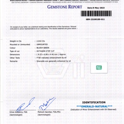 2.01 Ct GII Certified Untreated Natural Zambian Emerald Gemstone Panna 2.01 Ct GII Certified Untreated Natural Zambian Emerald Gemstone Panna