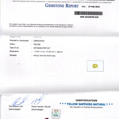 2.01 Ct GII Certified Unheated Untreated Natural Ceylon Yellow Sapphire AA++