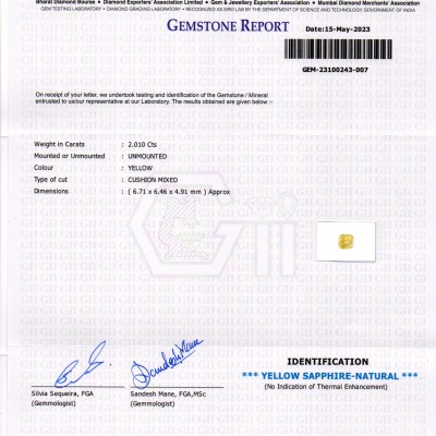 2.01 Ct GII Certified Unheated Untreated Natural Ceylon Yellow Sapphire