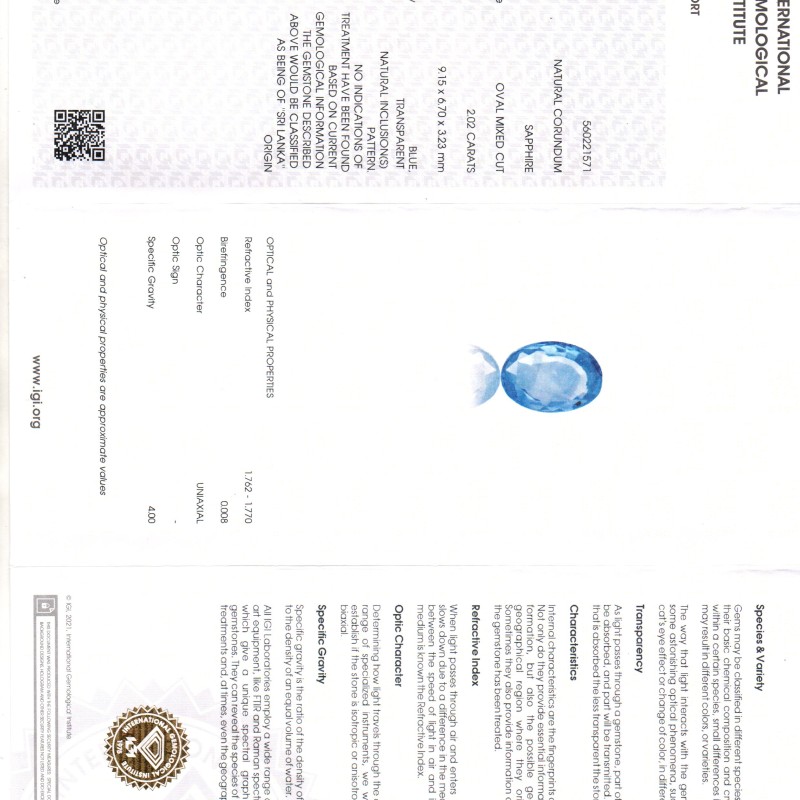 2.02 Ct IGI Certified Unheaated Untreated Natural Ceylon Blue Sapphire AA 2.02 Ct IGI Certified Unheaated Untreated Natural Ceylon Blue Sapphire AA