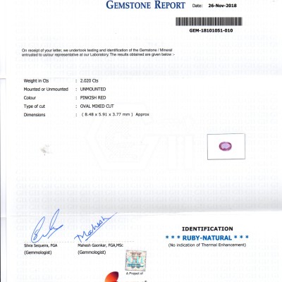 2.02 Ct GII Certified Unheated Untreated Natural Madagaskar Ruby AAA 2.02 Ct GII Certified Unheated Untreated Natural Madagaskar Ruby AAA
