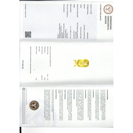 2.02 Ct IGI Certified Unheated Untreated Natural Ceylon Yellow Sapphire