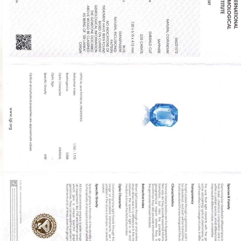 2.03 Ct IGI Certified Unheaated Untreated Natural Ceylon Blue Sapphire AA 2.03 Ct IGI Certified Unheaated Untreated Natural Ceylon Blue Sapphire AA