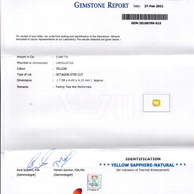 2.04 Ct GII Certified Unheated Untreated Natural Ceylon Yellow Sapphire AAA 2.04 Ct GII Certified Unheated Untreated Natural Ceylon Yellow Sapphire AAA