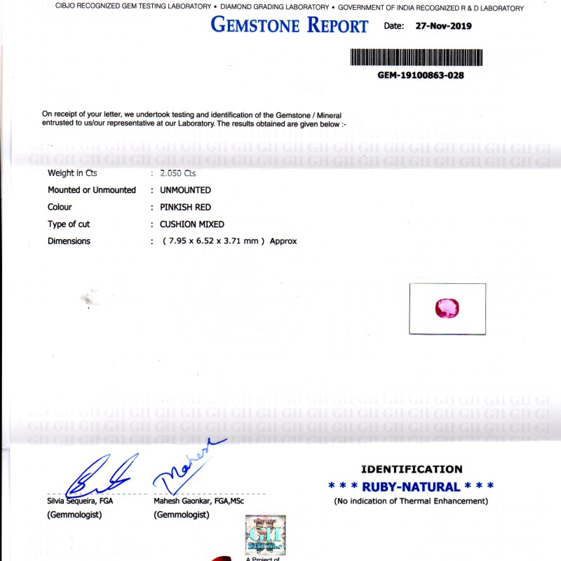 2.05 Ct GII Certified Unheated Untreated Natural Madagaskar Ruby 2.05 Ct GII Certified Unheated Untreated Natural Madagaskar Ruby