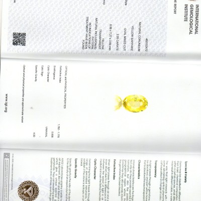 2.05 Ct IGI Certified Unheated Untreated Natural Ceylon Yellow Sapphire 2.05 Ct IGI Certified Unheated Untreated Natural Ceylon Yellow Sapphire
