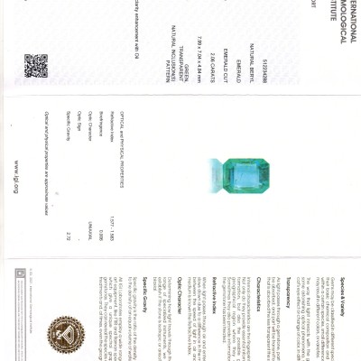 2.06 Ct IGI Certified Untreated Natural Zambian Emerald Gemstone AAA 2.06 Ct IGI Certified Untreated Natural Zambian Emerald Gemstone AAA