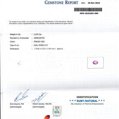 2.07 Ct GII Certified Unheated Untreated Natural Madagaskar Ruby AAA 2.07 Ct GII Certified Unheated Untreated Natural Madagaskar Ruby AAA