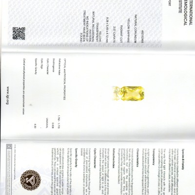 2.07 Ct IGI Certified Unheated Untreated Natural Ceylon Yellow Sapphire 2.07 Ct IGI Certified Unheated Untreated Natural Ceylon Yellow Sapphire
