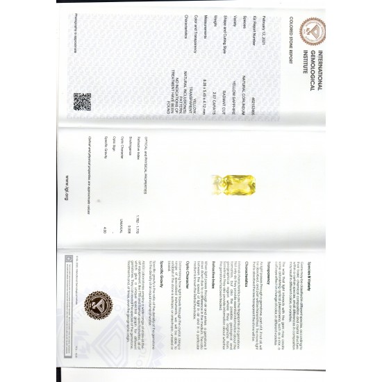 2.07 Ct IGI Certified Unheated Untreated Natural Ceylon Yellow Sapphire