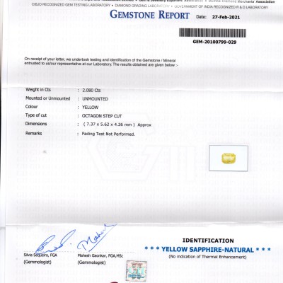 2.08 Ct Gii Certified Unheated Untreated Natural Ceylon Yellow Sapphire AAA 2.08 Ct Gii Certified Unheated Untreated Natural Ceylon Yellow Sapphire AAA