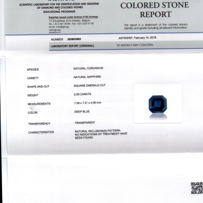 2.09 Ct IGI Certified Unheated Untreated Natural Ceylon Deep Blue Sapphire 2.09 Ct IGI Certified Unheated Untreated Natural Ceylon Deep Blue Sapphire