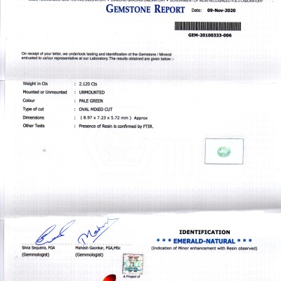 2.12 Ct GII Certified Untreated Natural Colombian Emerald Gemstone 2.12 Ct GII Certified Untreated Natural Colombian Emerald Gemstone