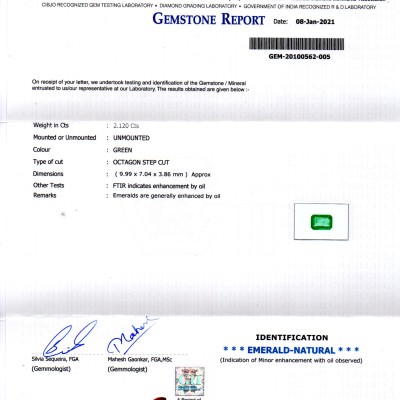 2.12 Ct Certified Untreated Natural Zambian Emerald Gems AAA 2.12 Ct Certified Untreated Natural Zambian Emerald Gems AAA