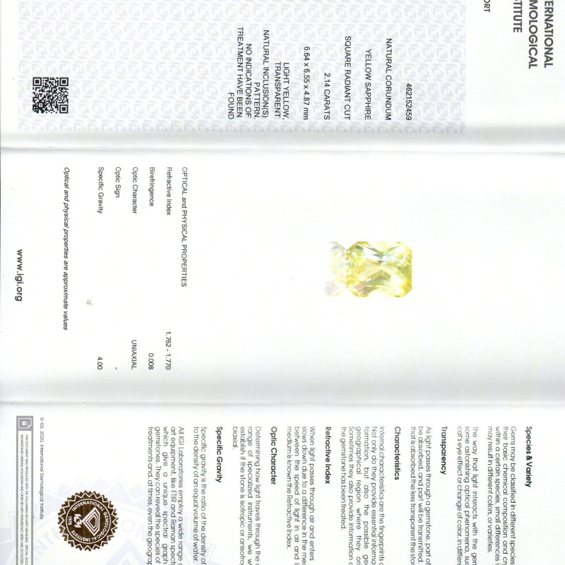 2.14 Ct IGI Certified Unheated Untreated Natural Ceylon Yellow Sapphire 2.14 Ct IGI Certified Unheated Untreated Natural Ceylon Yellow Sapphire