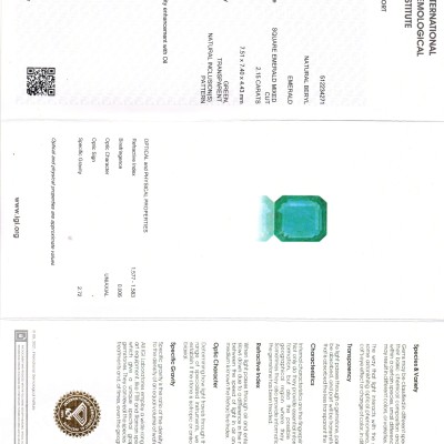 2.15 Ct IGI Certified Untreated Natural Zambian Emerald Gemstone AAA